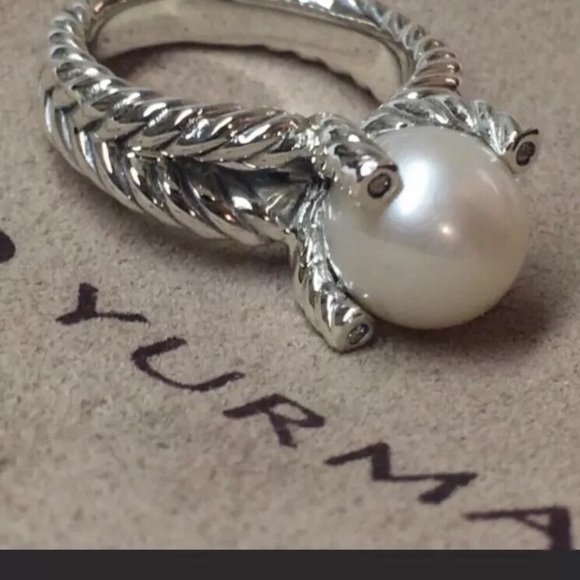 David Yurman 10mm Cable Cultured Freshwater Pearl & Diamonds Ring Size 6.5 - Picture 6 of 8